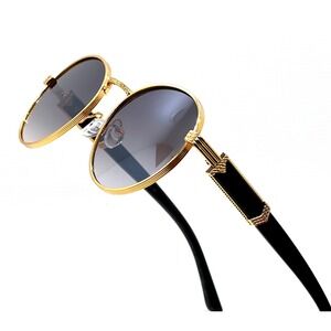 Round Sunglasses Gold Frame Black Lens Fashion Shades Designer Style Outdoor New